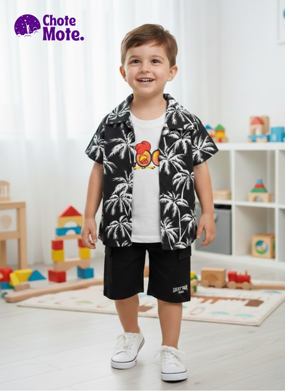 Article 2605 – Boys Summer Printed Shirt Set with Cargo Shorts