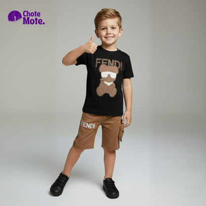 Article 3905 : Boys Premium 2-Piece Summer Suit in Black & Brown