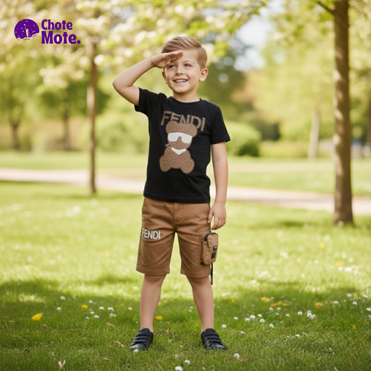 Article 3905 : Boys Premium 2-Piece Summer Suit in Black & Brown