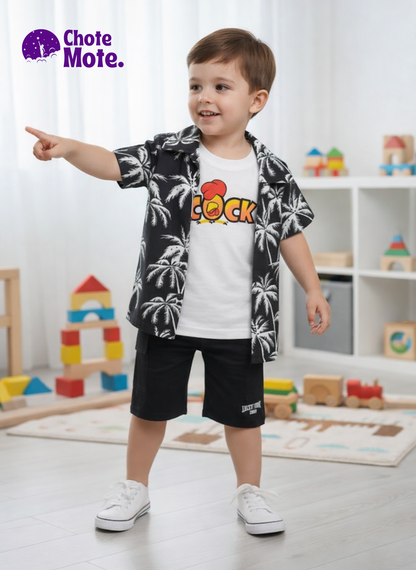 Article 2605 – Boys Summer Printed Shirt Set with Cargo Shorts