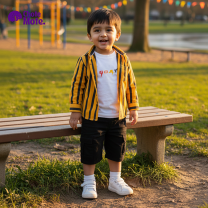 Article 2606: Premium Boys 2-Piece Summer Outfit – Striped Shirt with Black Shorts