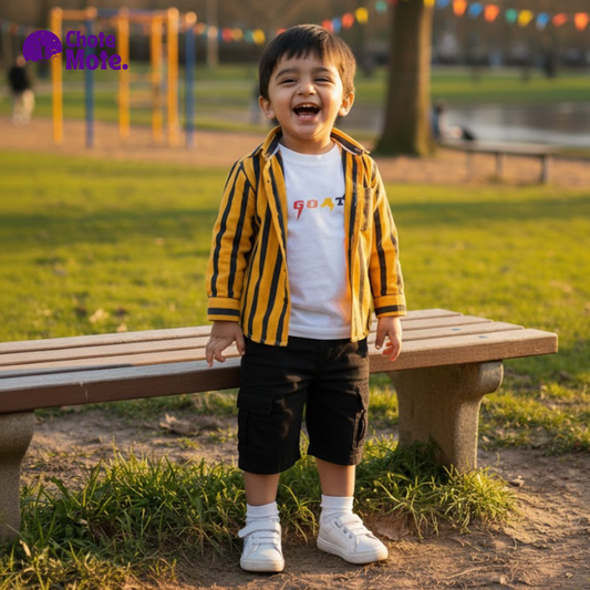 Article 2606: Premium Boys 2-Piece Summer Outfit – Striped Shirt with Black Shorts