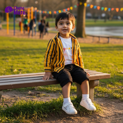 Article 2606: Premium Boys 2-Piece Summer Outfit – Striped Shirt with Black Shorts