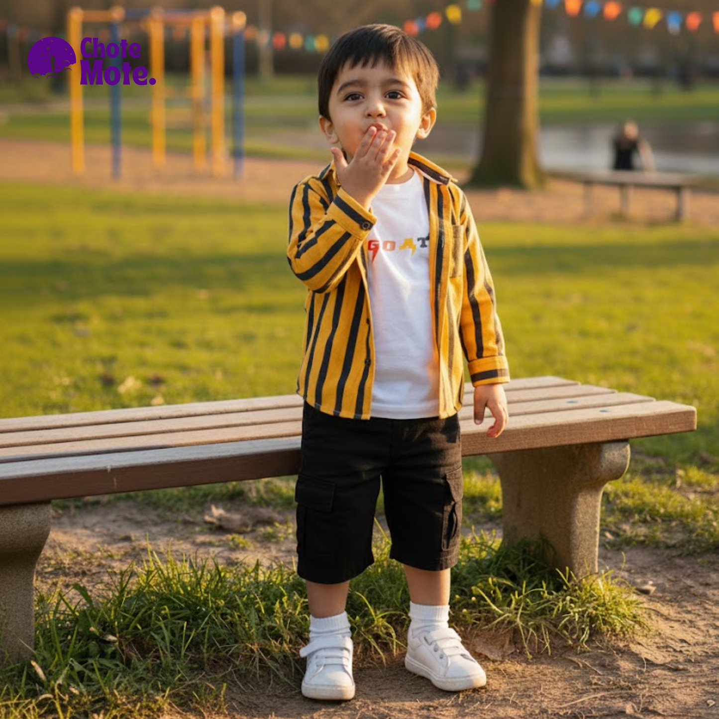 Article 2606: Premium Boys 2-Piece Summer Outfit – Striped Shirt with Black Shorts