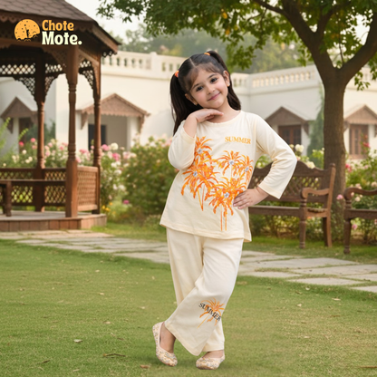 Article 10045 : Girls Summer Palm Tree Print 2PC Shirt & Trouser Set