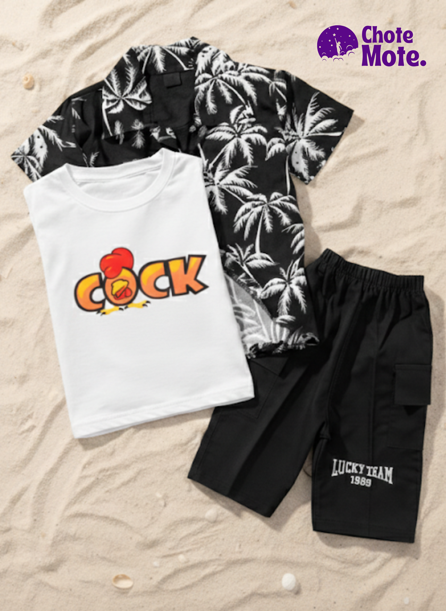 Article 2605 – Boys Summer Printed Shirt Set with Cargo Shorts
