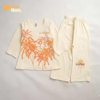 Article 10045 : Girls Summer Palm Tree Print 2PC Shirt & Trouser Set